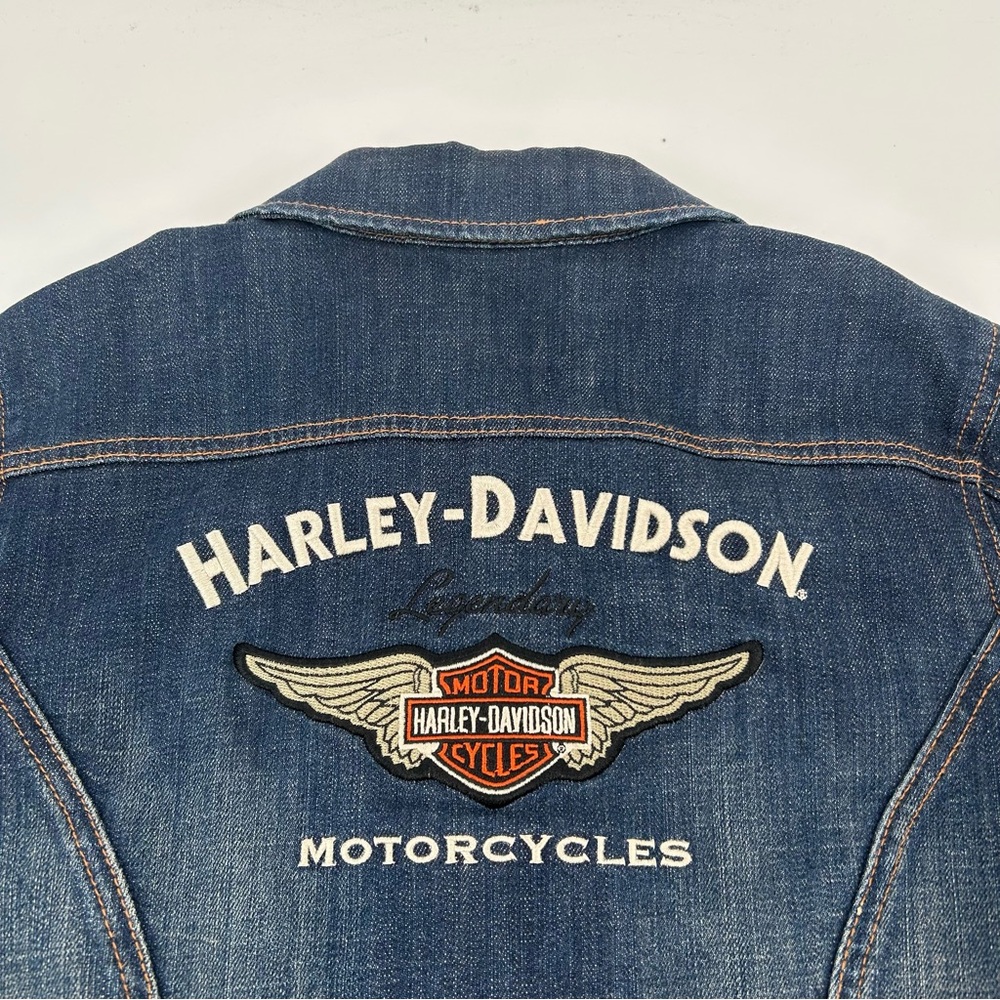 Harley Davidson Embroidered Wing Logo Denim Jacket Size Medium - Picture 2 of 9